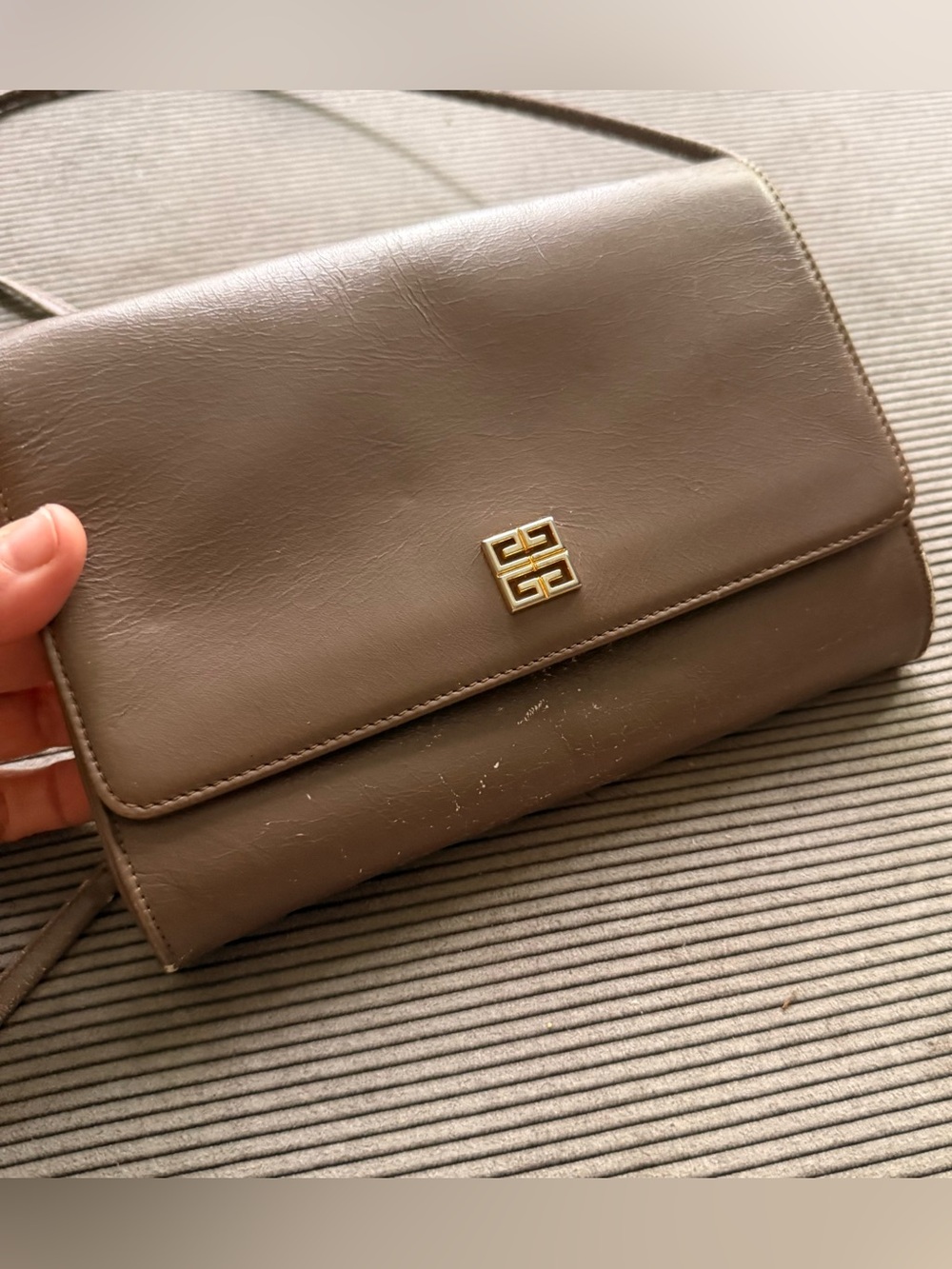 Givenchy Taupe/Brown Leather Messenger Bag with Gold Logo